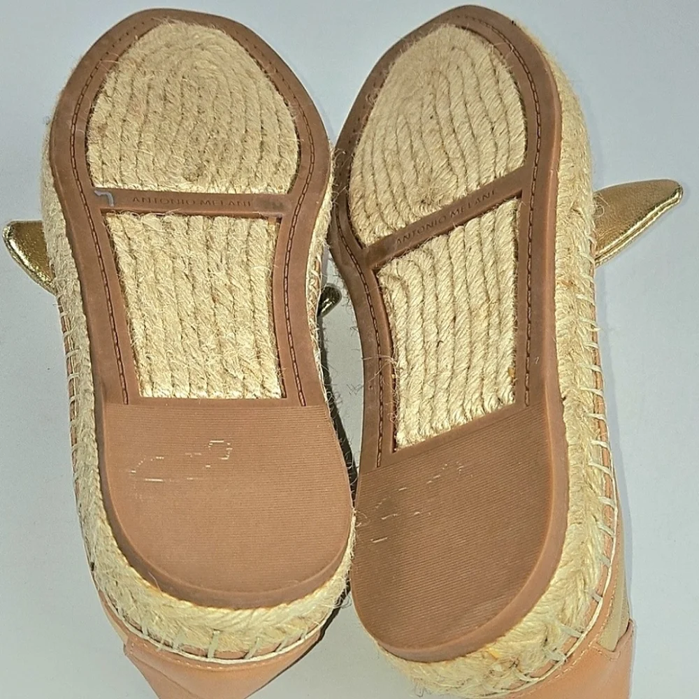 NWT Antonio Melani Locklinn Gold Metallic Leather Knotted Bow Espadrille Flat